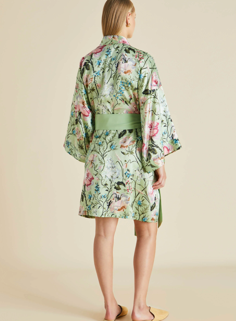 Mimi Effie Green Floral Silk Satin Robe