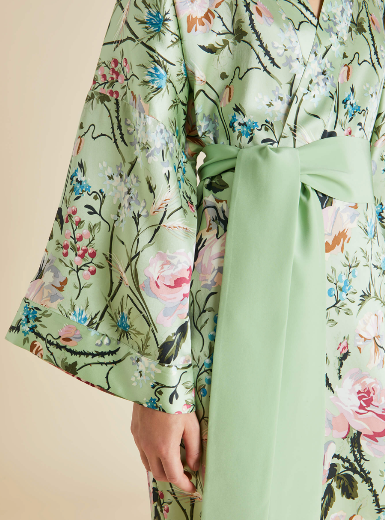 Mimi Effie Green Floral Silk Satin Robe