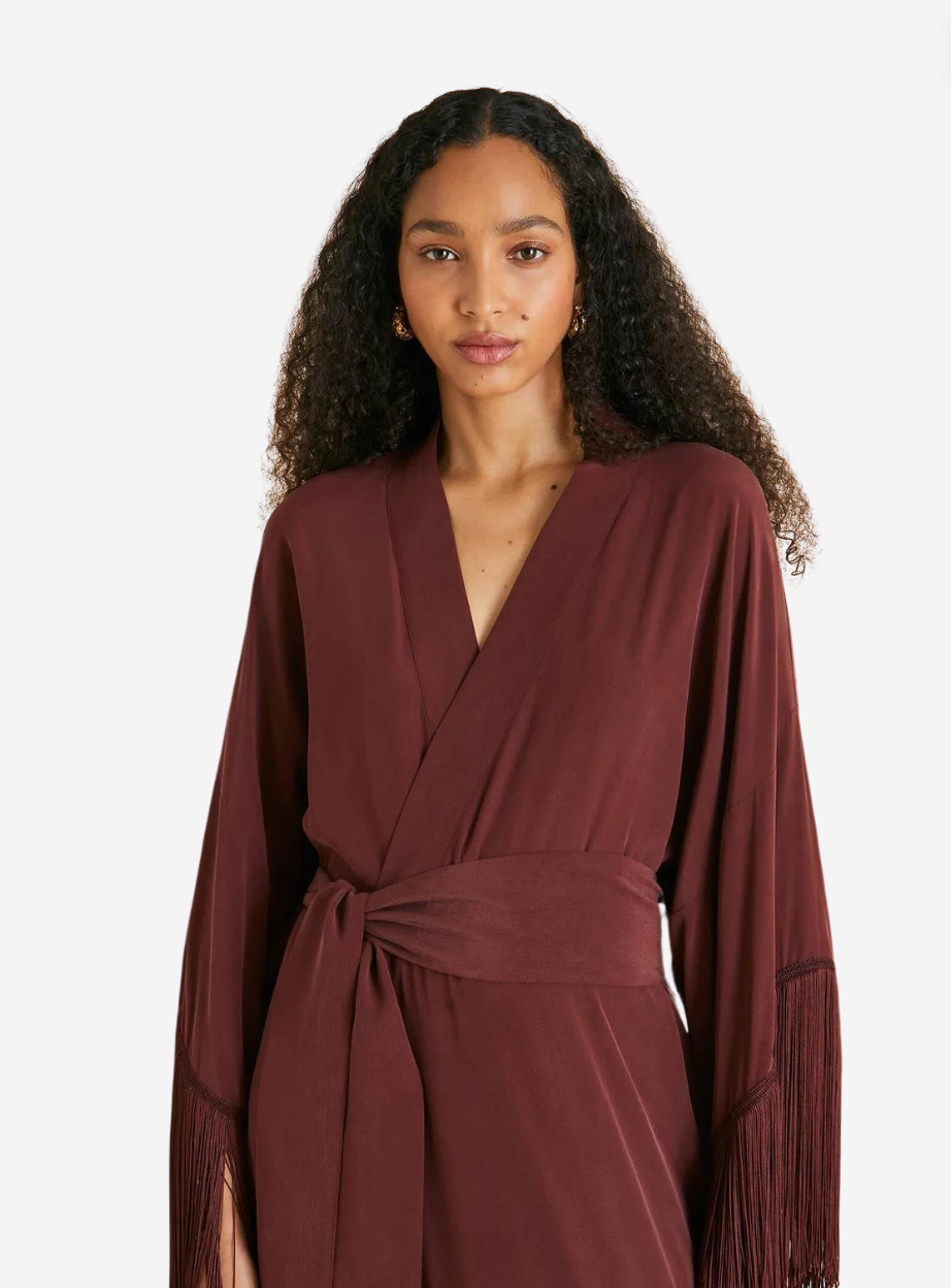 Amina Burgundy Fringed Robe