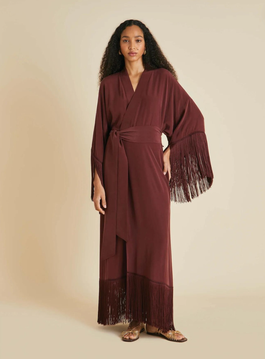 Amina Burgundy Fringed Robe