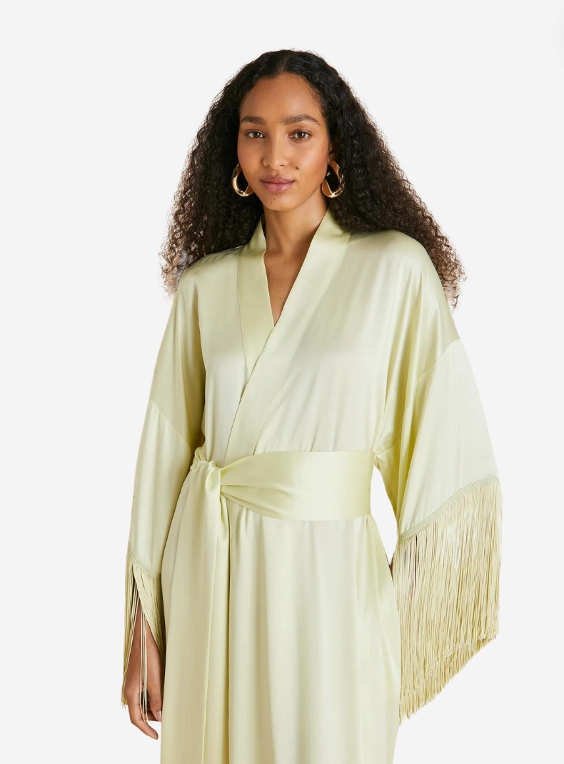 Amina Pale Yellow Fringed Robe